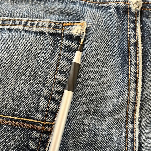 Abercrombie Fitch Jeans Mens 34x32 Blue Skinny Button Fly Denim Pants Modified - Picture 5 of 12
